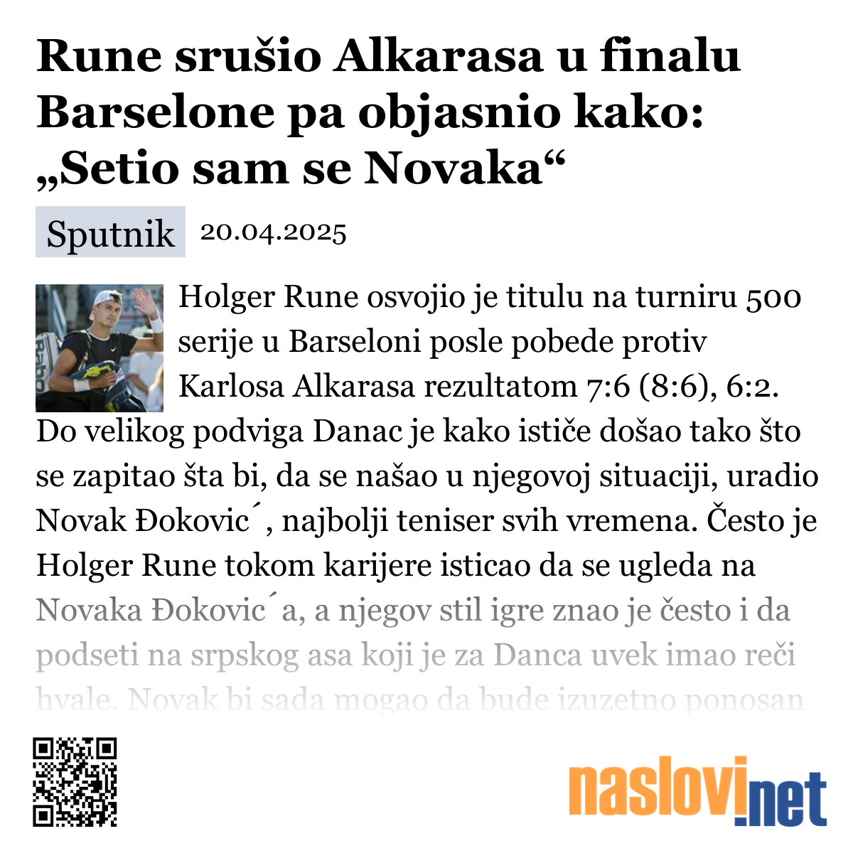 Finale Barselone: Rune Pobeđuje Povređenog Alkarasa Finale Barselone: Rune Pobeđuje Povređenog Alkarasa