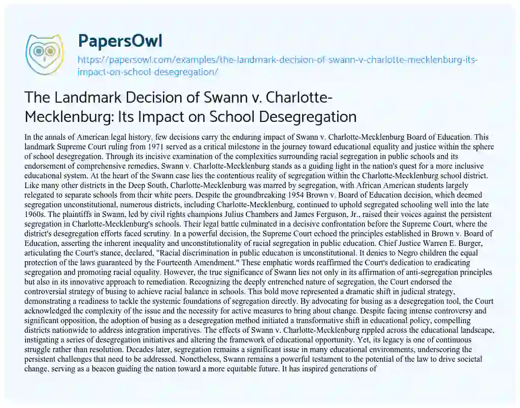 Justice Department's Decision: The End Of A School Desegregation Order And Its Ramifications Justice Department's Decision: The End Of A School Desegregation Order And Its Ramifications
