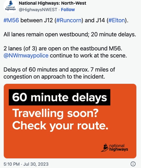 M56 Collision: Cheshire/Deeside Border Delays M56 Collision: Cheshire/Deeside Border Delays