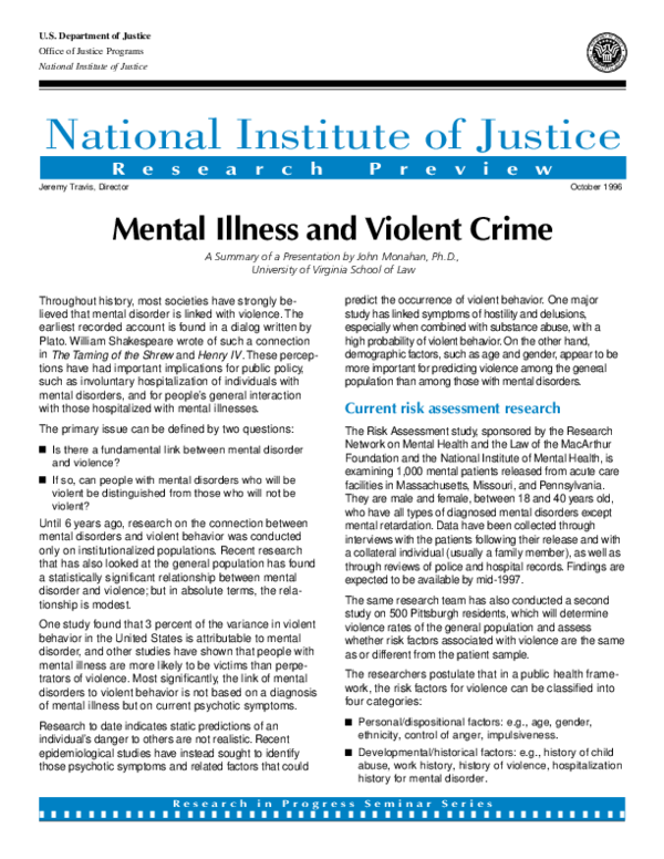 Reframing The Narrative: Mental Illness And Violent Crime Reframing The Narrative: Mental Illness And Violent Crime