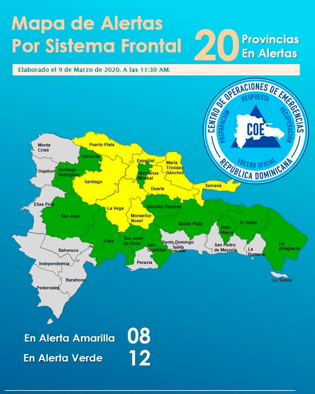 Reporte Del COE: Niveles De Alerta En 14 Provincias Reporte Del COE: Niveles De Alerta En 14 Provincias