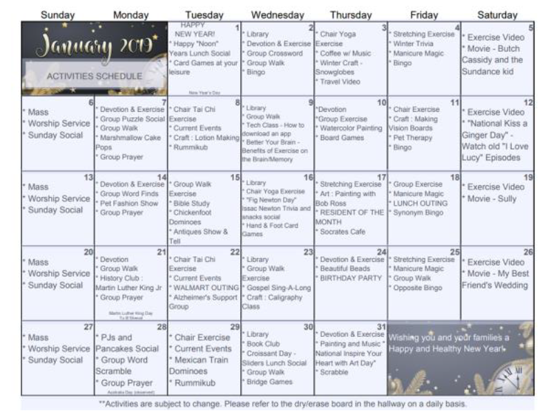 Senior Calendar: Trips, Activities & Events Senior Calendar: Trips, Activities & Events