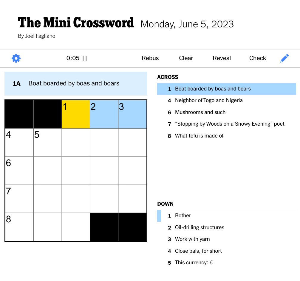 Today's NYT Mini Crossword - March 22 Answers Today's NYT Mini Crossword - March 22 Answers